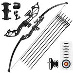 REAWOW Recurve Bow and Arrow Set Adult Archery Hunting Bow Detachable Teen Beginner Set Target Practice Outdoor Carbon Arrow 6 Arrows Shooting Training