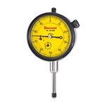 Starrett 25 Series Dial Indicator with Jewel Bearings and Lug-On-Center Back - Yellow Face, 0-25.0mm Range, 0-100 Dial Reading, 0.01mm Graduations - 25-881J