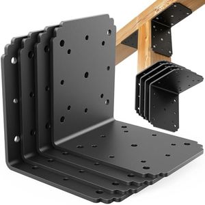 6"x6"x5 Heavy Duty L Bracket, 90 Degree Pergola Bracket with Black Rustproof Coating, Ideal for Deck, Post and Wood Structural Connection (8pcs)