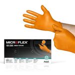 Ansell MicroFlex 93-256 Nitrile Disposable Gloves for Mechanics, Food Handling, Multipurpose, Orange Size L (100 Pieces)