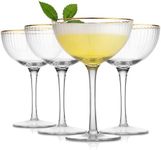 Royalrose Premium Cheerfull Fluted Coupe Glasses, 11 oz Vintage Gold Rim, Hand-Blown Fine Glass – Elegant Barware for Cocktails, Parties & Home Entertaining (4)