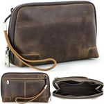 CataPurus Electronic Organizer Zipper Bag Tech Pouch, Top Grain Leather Handmade, Portable Compact Travel Storage Cases Fits Apple Accessories, Phone, USB Cables, Power Banks, Chargers, Hard Drive