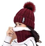 Handcuffs Womens Beanie Scarf Set Pompom Winter Beanies Neck Muffler Neckwarmer (Maroon)