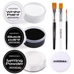 BOBISUKA Black & White Face Body Paint + Setting Powder + 3PCS Artist Brushes Face Painting Kit for Adult Large Capacity Professional Oil Based Cream Paints Palette For Halloween Clown Skeleton Vampir