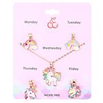 CERSLIMO Girls Jewellery Gifts for Girls Accessories Necklaces - Set of 5 Pendants Styles for Daily Wear | Jewellery Gifts for Girls Birthday Christmas with Card, Rainbow & Unicorn Pendant Necklaces