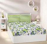 Amazon Brand - Solimo Floral Breeze 144 TC 100% Cotton Double Bedsheet with 2 Pillow Covers, Green , 144 - 200 tc