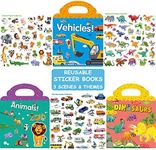 ZAKVOOR 3 Sets Reusable Sticker Books for Kids Toddlers Window Clings Educational Stickers Toy for Christmas Birthday Gifts (Animals +Dinosaurs+ Vehicles)