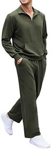 COOFANDY Men's 2 Piece Track Suit Set Jogging Sweatsuit Workout Quarter Zip Suit, Army Green, Medium