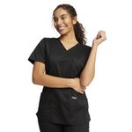 Cherokee Mock Wrap Scrubs for Women Workwear Revolution, Soft Stretch, Easy Care WW610, Black, Large