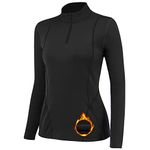 TERODACO Thermal Base Layer Women Warm Wicking Half Zip Ski Thermals with Micro Fleece Long Sleeve Ladies Thermal Tops for Running Hiking Cycling Soft Soft Quick Dry Breathable 02513 Black M