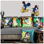 Vendola Maharashtrian Folk Luxurious Decorative Satin Silk Throw Pillow/Cushion Covers (Multicolour, 16 X 16 Inches) - Set of 5 Pieces