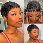 Pixie Cut Wig Human Hair Short Pixie Cut Wigs for Black Women Human Hair Glueless Pixie Wig Layered None Lace Front Wig with Bangs Natural Straight Wig 1B Color