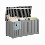 EAST OAK Outdoor Storage Box, 90 Gallon Deck Box Indoor and Outdoor Use, Waterproof Resin Storage Bin for Patio Cushions, Gardening Tools, Lockable, UV Resistant, Grey