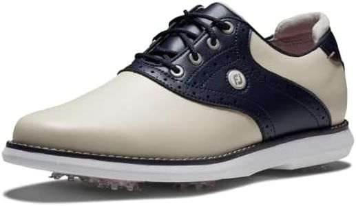 FootJoy Women's Traditions Previous Season Style Golf Shoe, Cream/Navy, 7.5