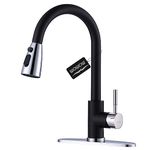 Black and Chrome Kitchen Faucet with Sprayer, WOWOW Stainless Steel Kitchen Sink Faucet High Arc Utility Sink Faucet 1 or 3 Hole, Kitchen Tap for RV, Laundry, Bar