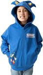 Bioworld Sonic The Hedgehog Cosplay With Foam Ears Long Sleeve Blue Boy's Zip Up Hooded Sweatshirt-Large