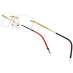 FONEX Titanium Glasses Men,Rimless Square Eyeglasses Frame Frameless Myopia Optical Eyewear 9203 (9203, Gold)