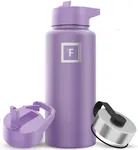 IRON °FLASK Camping & Hiking Hydration Flask with 3 Lids - Stainless Steel, Double Walled & Vacuum Insulated Water Bottle - Leak Proof & BPA Free (Lavender, Straw - 32 oz)