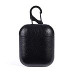 M Cart® Leather Skin Fit Vintage Matte Leather Hook Case Cover Compatible with Apple Airpods Protective (Black)