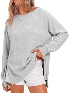 ANRABESS Women's Oversized Sweatshirts Crewneck Long Sleeve Tunic Pullover Shirts Side Zipper Hoodies 2026 Spring Clothes Gray Large