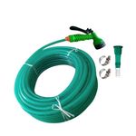 RedHerring Expandable Garden Hose Flexible Water Pipe with Double Latex Core Metal Nozzle Water Spray Gun Braided Outer Layer Small No Kink Hose (Garden hose pipe(Metal Nozzle+Clamp & Adapter), 10M)