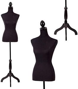 FDW Manikin 60”-67”Height Adjustable Female Dress Model Display Torso Body Tripod Stand Clothing Forms (Black, 60-67 Inches)