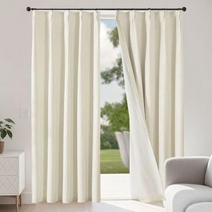 Joydeco 84 Inch Blackout Curtains 2 Panels - Natural Linen Thermal Insulated Pinch Pleated Drapes for Living Room & Bedroom, 100% Light Blocking with 30% Authentic Linen Blend (Linen, 84L x 40W)
