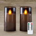 Homemory Realistic Flickering Flameless Candles with Dancing Flame, LED Candles, Battery Operated Candles with Remote and Timers, Grey Acrylic, Outdoor Waterproof, 3.15"x6", Set of 2