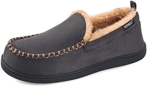 VONMAY Men's Moccasin Slippers Fuzzy House Shoes Fluffy Fur Winter Warm Memory Foam Indoor Outdoor, Grey, Size 11
