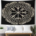 Emvency Tapestry Mandala 60"x80" Home Decor Black Celtic Viking Magical Runic Compass Vegvisir In The Circle Of Norse Runes Tapestries Bedroom Living Room Dorm