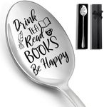 Drink Tea Read Books Stainless Steel Spoon Long Handle Spoon, Coffee Tea Spoon and Ice Cream Spoon for Tea Book Lovers Men Boys and Girls Birthdays Christmas Thanksgiving Gift