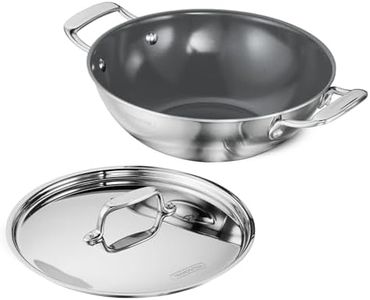 TRAMONTINA Fusao Healthy Triply Ceramic 24cm/2.6L Kadai EX+ with SS 304 lid | Non Toxic Kadhai(PFAS/PTFE/PFOA Free) Curry | Deep Fry | StirFry | Induction Friendly | Stay Cool Handle