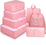 MONJAY Polyester 7Pcs Set Travel Organizer Packing Cubes Lightweight Travel Luggage Organizers With Laundry Bag Or Toiletry Bag Laundry Organiser(7 Pcs,Pink),10 Cm,3 Cm