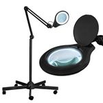 Neatfi LED Magnifying Floor Lamp 1,200 Lumens – 5” Bifocal Glass Lens, Dual Magnification 2.25X + 6X, Dimmable Task Light | Adjustable Arm | Reading, Crafting & Sewing (Black with Rolling Base)