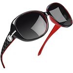 Joopin Polarised Sunglasses Womens Trendy Oversized Driving Ladies Sunglasses with UV Protection Big Rectangle Sun Glasses for Women (Black Red)