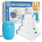 MattEasy Vacuum Storage Bags with Electric Pump, 15 Pack (2 Jumbo/2 Large/6 Medium/5 Small), Space Saver Bags with Pump, Storage Vacuum Sealed Bags for Clothes, Comforters, Blankets, Bedding