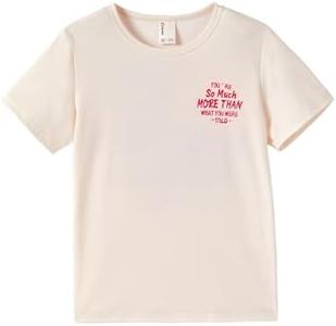 PATPAT Girls Apricot Short Sleeve Graphic Shirts Size 11-12 Years Letter Print Crewneck Tees Teen Girl Cute Casual Cartoon Tops