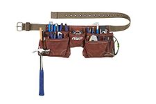 AWP Suede Leather General Construction Tool Pouch Apron | 11-Pocket Tool Organization Work Belt | Brown | Fits Up to 50" Waist Size