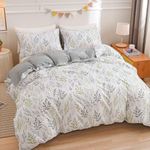 Nayoroom Botanical Floral Duvet Cover Queen Size Reversible Green Plant Leaves Printed on White Comforter Cover 3 Pieces Soft Breathable Microfiber Cottagecore Bedding Set with Zipper Closure