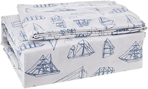 Nautica - King Size Sheets, Cotton Percale Bedding Set, Crisp & Cool, Coastal Home Decor (Whitewood Sail Blue, King)