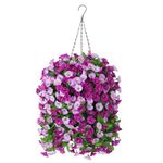 INXUGAO Hanging Baskets with Artificial Flowers for Plants Outdoor Indoor, Faux Silk Morning Glory Vines, Faux Green Plant Arrangement for Garden Patio Spring Summer Decor(Darkorchid)