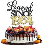 Xsstarmi 1 Pack Legend Since 1964 Cake Topper Glitter Happy 60th Birthday Cake Topper for Cheers to 60 Fabulous Men and Women 60th Birthday Anniversary Party Cake Decorations Black Gold