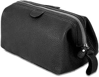 KomalC Large Premium Leather toiletry bag for Men and Women, travel utility Dopp kit wash bag (Black)