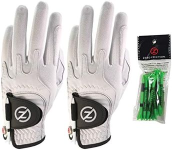 Zero Friction Male Men's Cabretta Elite Golf Glove 2 Pack, Free Tee Pack White & White, Universal Fit (GL72007)