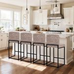 ALPHA HOME 24" Bar Stools Set of 4 Kitchen Counter Stools with Back, Counter Height Stools with Upholstered Footrest for Kitchen Island, Metal Steel Frame, Chenille, Brown