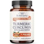 Turmeric and Black Pepper Capsules | High Strength 1500 mg Turmeric Curcumin Supplements | with Black Pepper for Ultra Absorption | Non-GMO, Vegan, Gluten-Free | 90 Capsules, 30 Day Supply