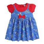 Mama & Bebe Water Animal Print Cotton Casual Summer Dress with Bow & Puffed Sleeves (Red 1-2 Yrs)