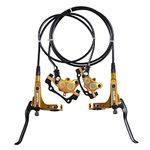 ThinkTop Bike 4 Piston Hydraulic Disc Brake Left (Front) 800/Right (Rear) 1400mm CNC Machining MTB Bicycle Oil Pressure 4 Piston Driving Brake Caliper (Gold)