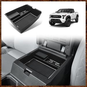 Muslogy Center Console Organizer Compatible with Toyota Tacoma 2024 2025 Accessories Middle Console Storage Box ABS Material with Anti-Slip Mats Interior Insert Tray (White)