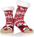 El Regalo Thermal Fluffy Socks for Adults (Girls & Women) - Soft Warm Cute Animal Fuzzy Fleece Lining Knitting Non-Slip Winter Slipper Socks- Cute Winter Socks (Christmas Deer Winter Socks)